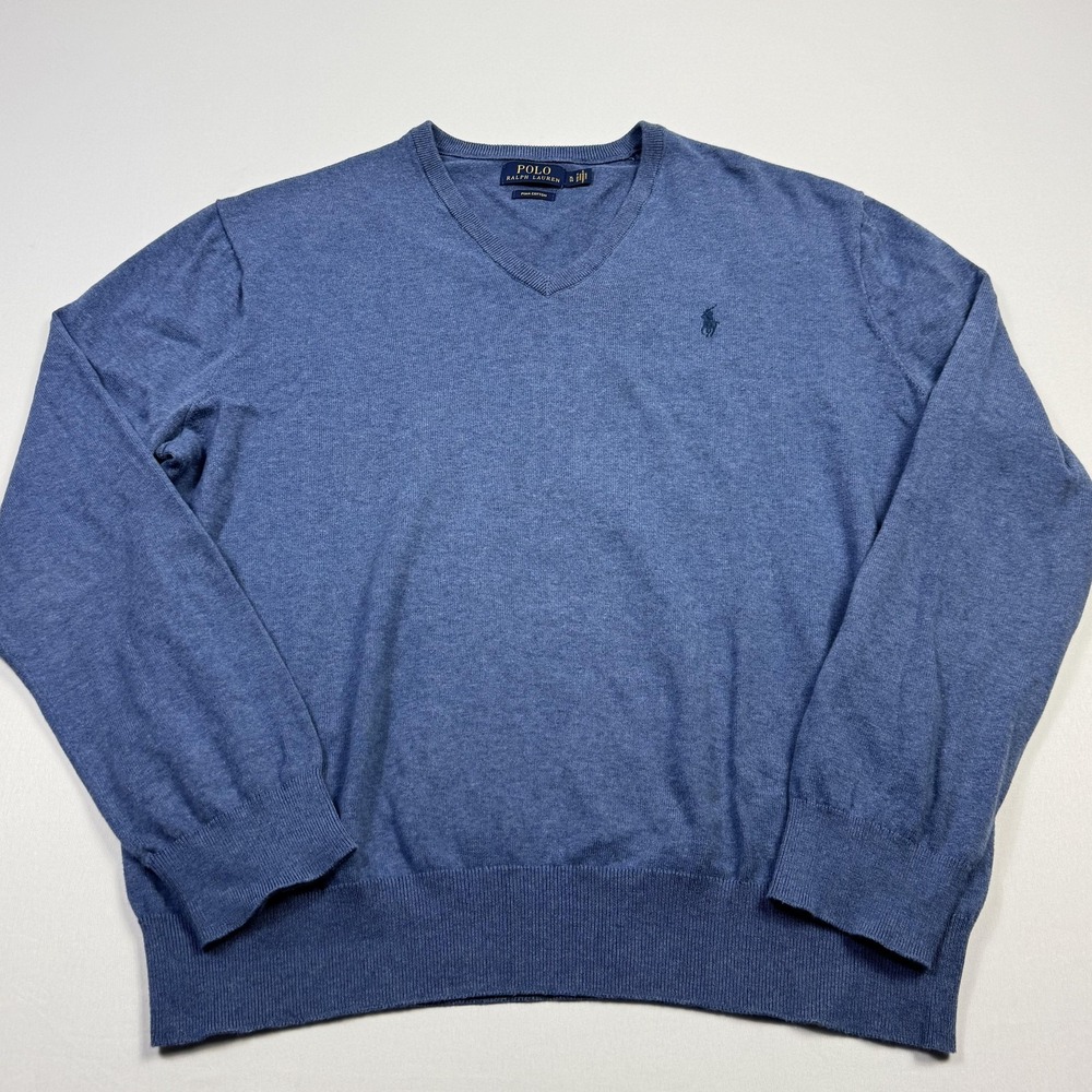 Polo Ralph Lauren Sweater Mens XL Blue V-Neck Pullover Pima Cotton Lightweight